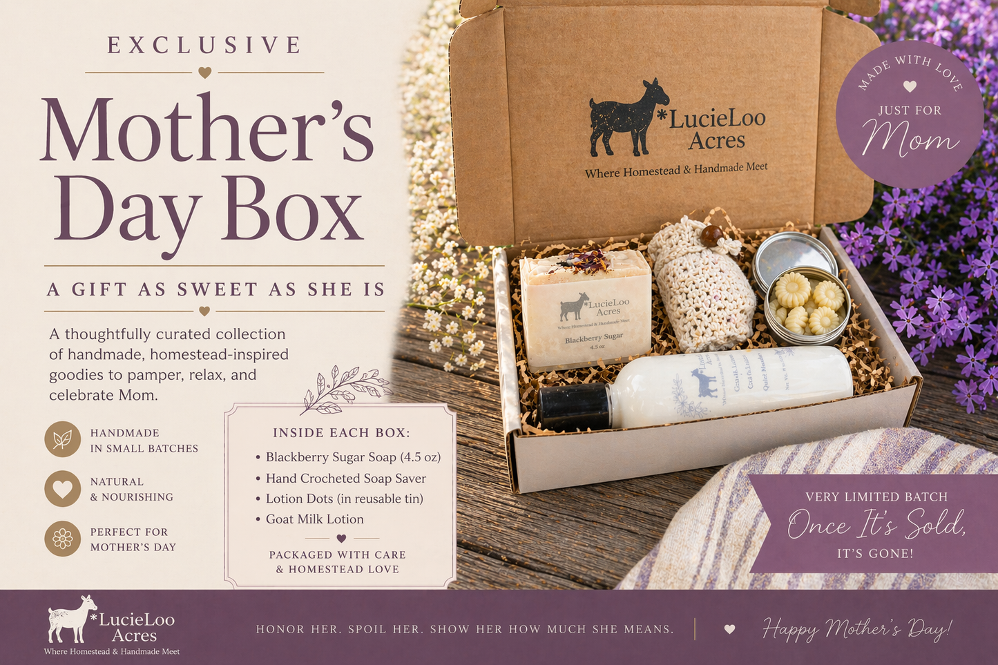 Limited Edition Mother’s Day Gift Box | Handmade Goat Milk Soap, Lotion & Self-Care Set